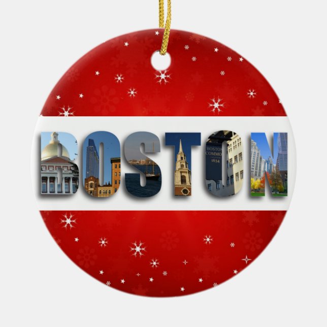 Boston Massachusetts City Travel Photos Christmas Ceramic Ornament (Front)