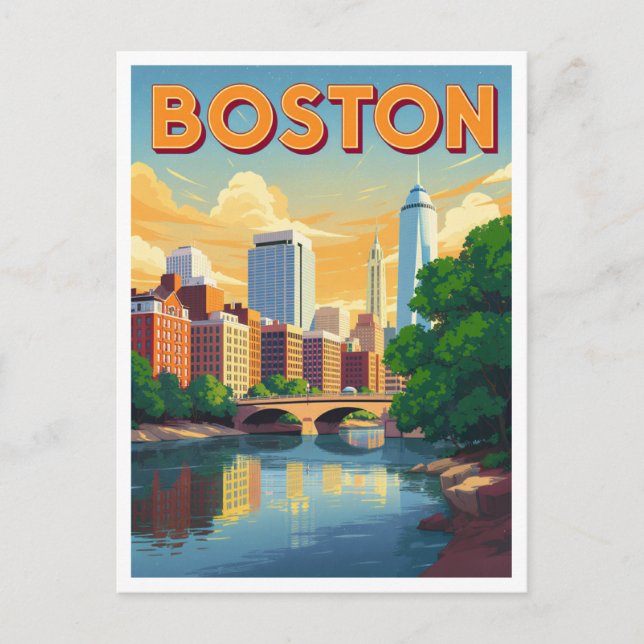 Boston Massachusetts Cityscape Vintage Art Postcard (Front)