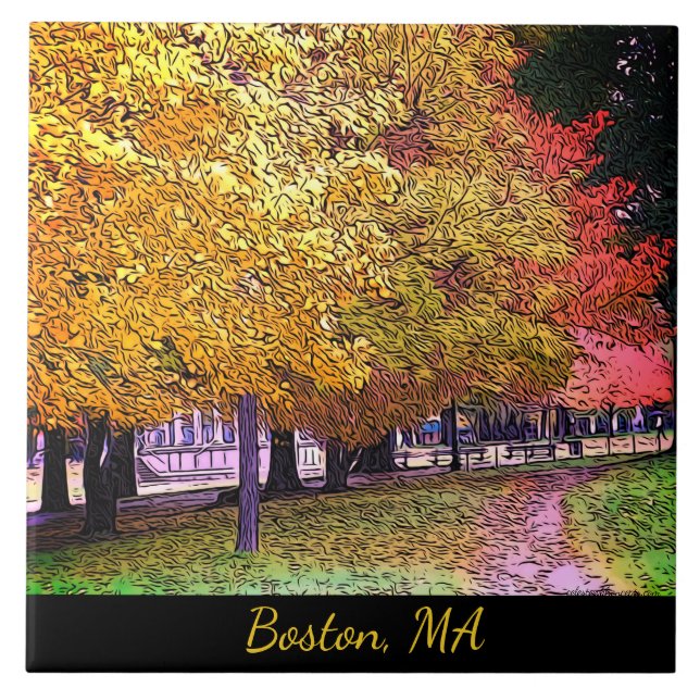 Boston, Massachusetts Fall Foliage Ceramic Tile (Front)