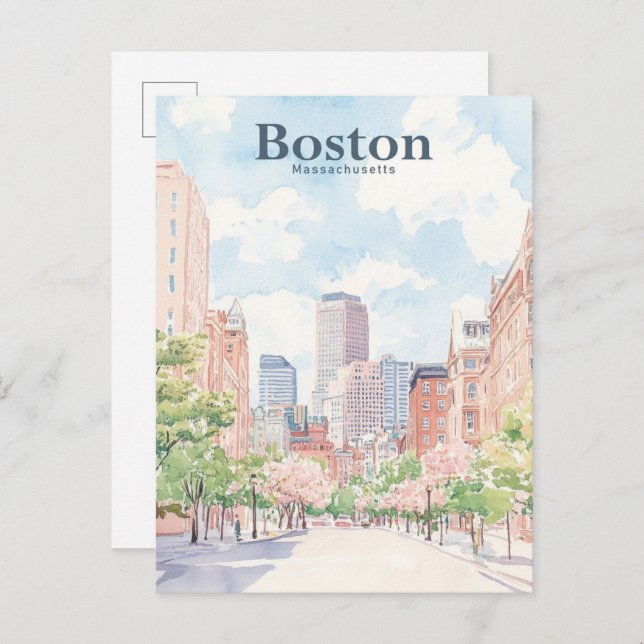 Boston Massachusetts Gouache Illustration Travel Postcard (Front/Back)