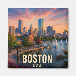 Boston Massachusetts Harbour Sunset City Views Magnet