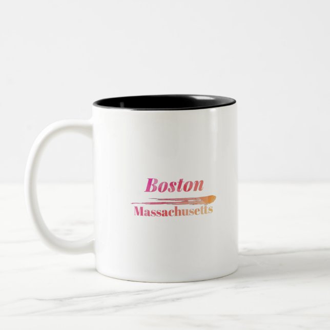 Boston Massachusetts Low Poly Two-Tone Coffee Mug (Left)