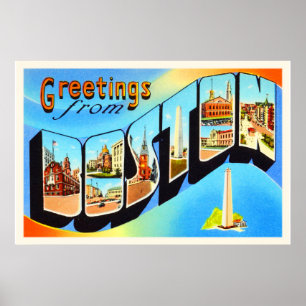 Boston Massachusetts MA Vintage Travel Souvenir Poster