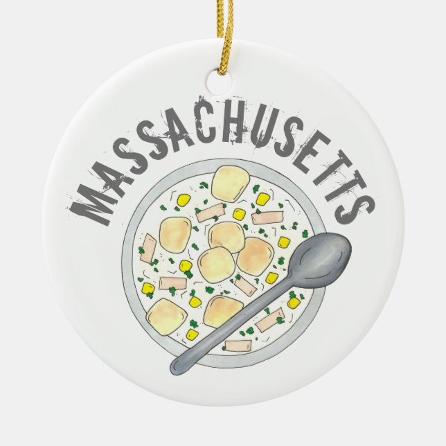 Boston Massachusetts New England Clam Chowder Ceramic Ornament (Front)