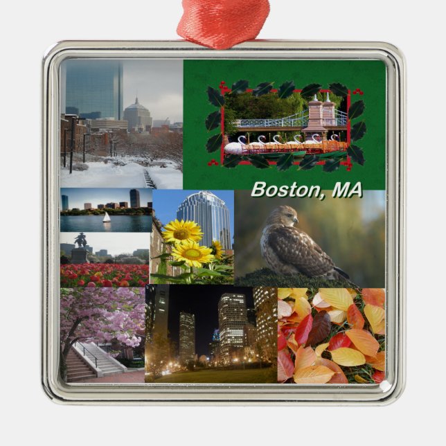 Boston, Massachusetts Photo Collage Metal Tree Decoration (Front)
