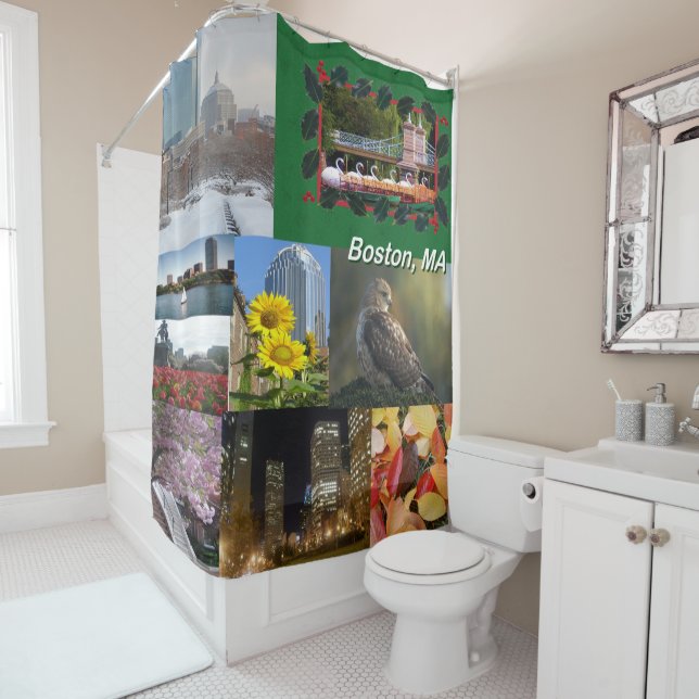 Boston, Massachusetts Photo Collage Shower Curtain (In Situ)