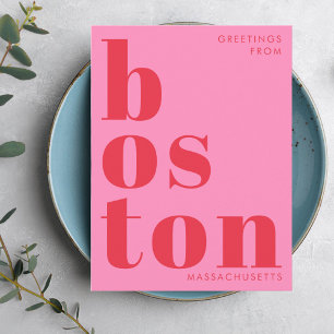 Boston Massachusetts red pink typography Postcard