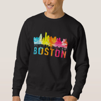 Boston Massachusetts Retro Watercolor Skyline Souv Sweatshirt