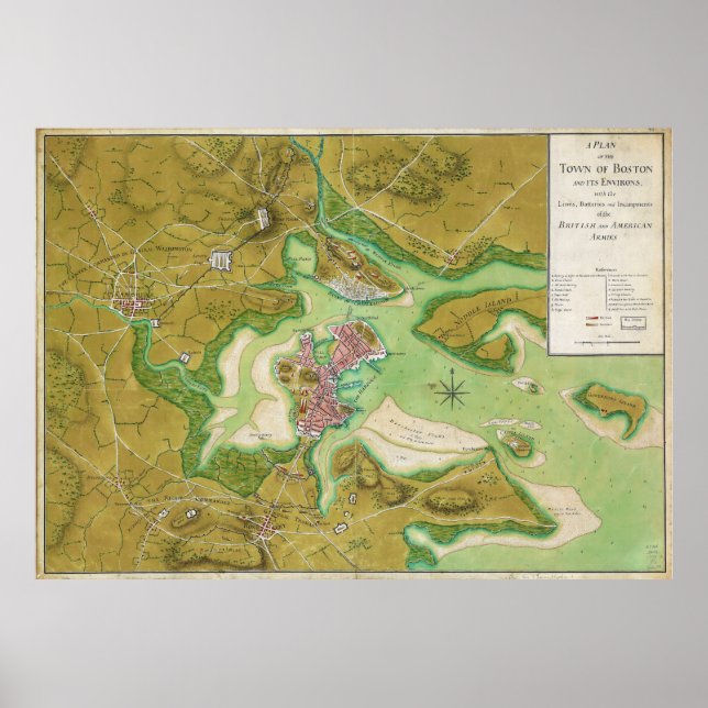 Boston Massachusetts Revolutionary War Map Poster (Front)