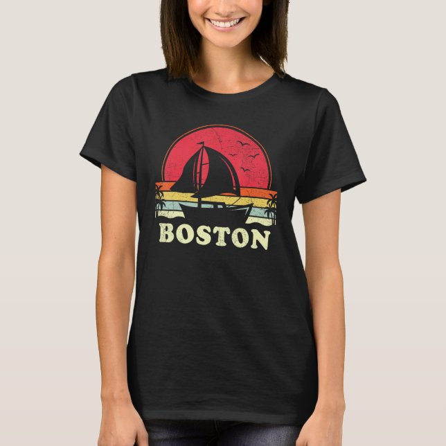 Boston Massachusetts Sail Boat Boating Captain Sai T-Shirt (Front)