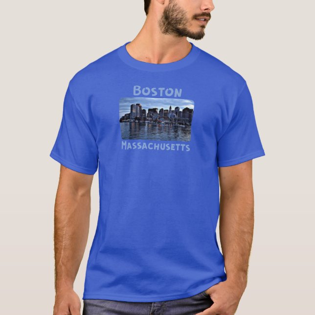 Boston Massachusetts Skyline Art Oversized T-Shirt (Front)