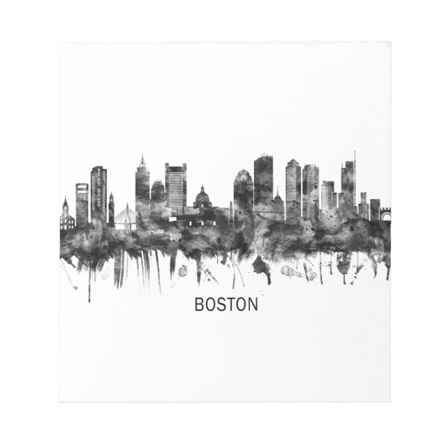 Boston Massachusetts Skyline BW Notepad (Front)