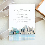 BOSTON MASSACHUSETTS Skyline Save the Date Invitat Invitation<br><div class="desc">This save the date features a watercolor painting of the Boston,  Massachusetts skyline. Easily edit *most* wording to meet your needs and add your own photo or photos to the backside with your wedding website.</div>