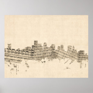 Boston Massachusetts Skyline Sheet Music Cityscape Poster