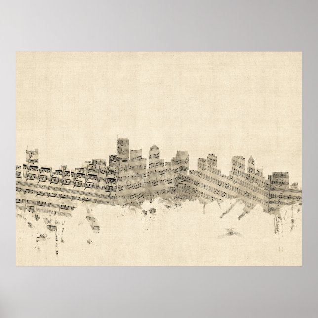 Boston Massachusetts Skyline Sheet Music Cityscape Poster (Front)