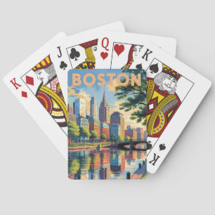 Boston Massachusetts Skyline Travel Art Vintage Playing Cards
