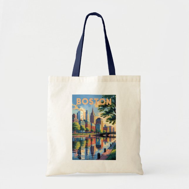Boston Massachusetts Skyline Travel Art Vintage Tote Bag (Front)