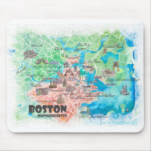 Boston Massachusetts USA Illustrated Map & roads Mouse Pad