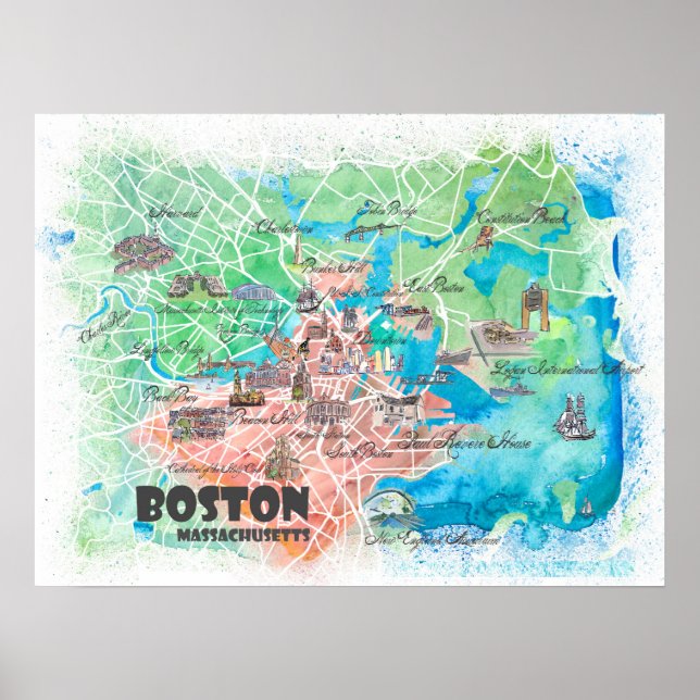 Boston Massachusetts USA Map Poster with Roads (Front)