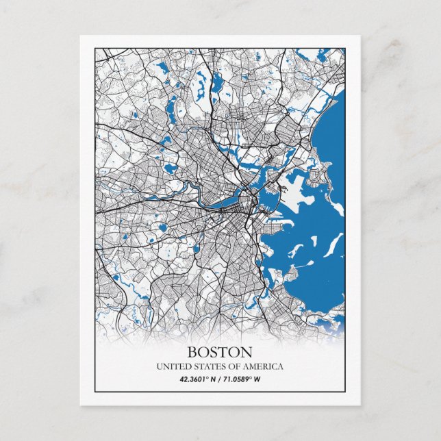 Boston Massachusetts USA Travel City Map Postcard (Front)