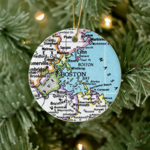 Boston, Massachusetts Vintage Map Ornament