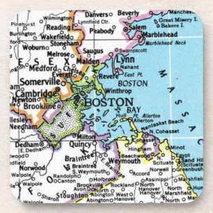 Boston, Massachusetts Vintage Map Ornament Coaster