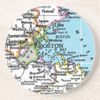 Boston, Massachusetts Vintage Map Sandstone Coaster