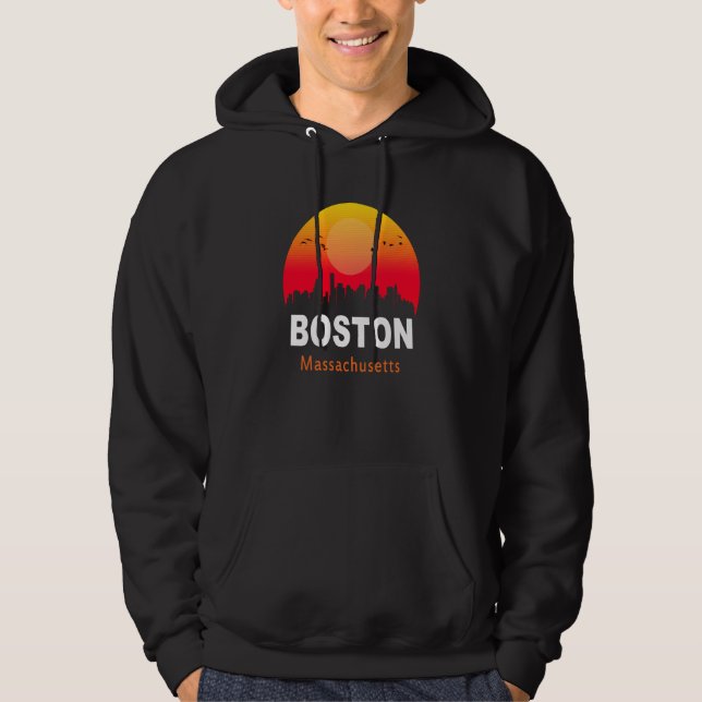 Boston Massachusetts Vintage Sunset Retro City Sta Hoodie (Front)