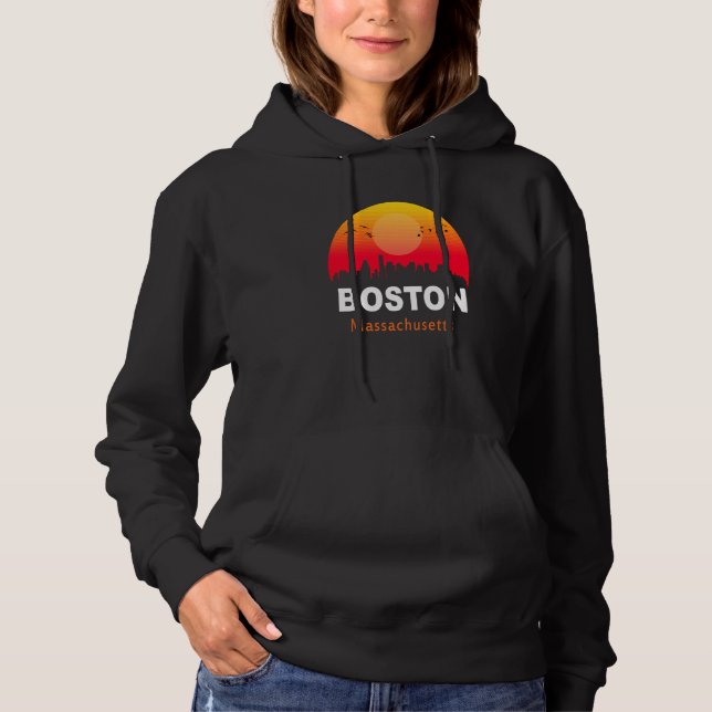 Boston Massachusetts Vintage Sunset Retro City Sta Hoodie (Front)