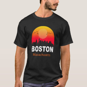 Boston Massachusetts Vintage Sunset Retro City Sta T-Shirt