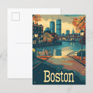 Boston Massachusetts Vintage Travel Illustration Postcard