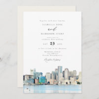 BOSTON Massachusetts Watercolor Skyline Wedding