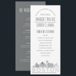 Boston | Modern Deco Wedding Program<br><div class="desc">A deco skyline-themed wedding program for a wedding taking place in the beautiful city of Boston, Massachusetts. This wedding program card features a stylised illustration of the city's unique skyline with its name underneath. This is resting underneath your wedding day information in a matching open-lined style. On the reverse side...</div>