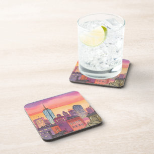 Boston North End Watercolor MA Cityscape Coaster
