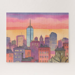 Boston North End   Watercolor MA Cityscape Jigsaw Puzzle