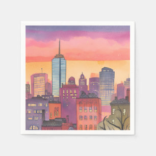 Boston North End Watercolor MA Cityscape Napkin