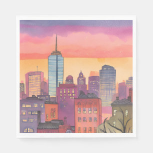 Boston North End Watercolor MA Cityscape Napkin