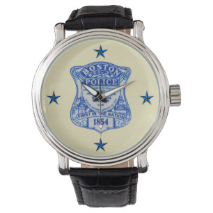 Boston Police Custom Black Vintage Leather Watch