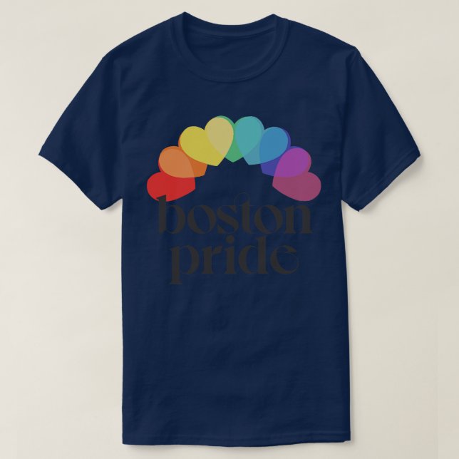 Boston Pride Typographic Rainbow Heart Design T-Shirt (Design Front)