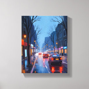Boston Rain   Downtown City Street Massachusetts Canvas Print