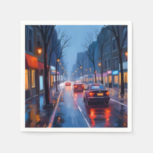 Boston Rain Downtown City Street Massachusetts Napkin