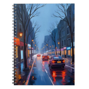 Boston Rain Downtown City Street Massachusetts Notebook