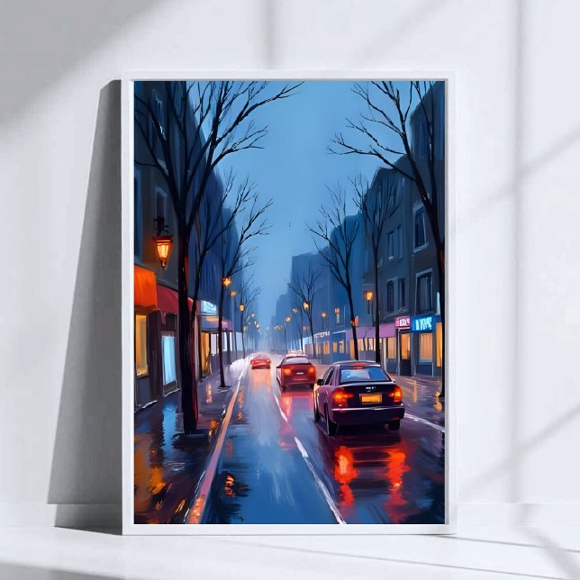 Boston Rain | Downtown City Street Massachusetts Poster (Creator Uploaded)