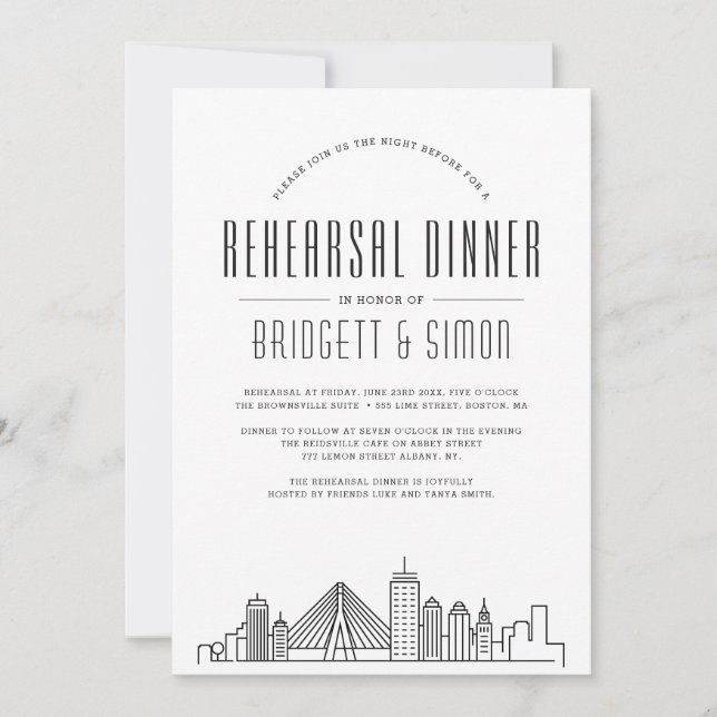 Boston Rehearsal Dinner | Skyline Invite (Front)