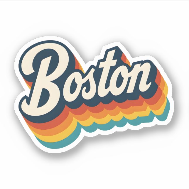 Boston Retro Groovy 70s Rainbow Layered Text (Front)