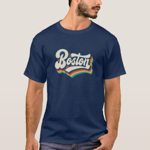 Boston Retro Script Groovy Colourful City Pride T-Shirt