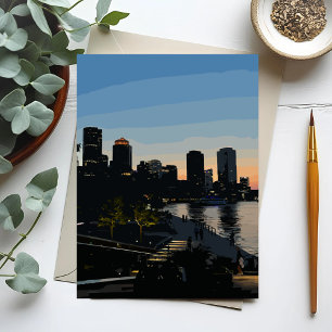 Boston Seaport Sunset City Skyline Card