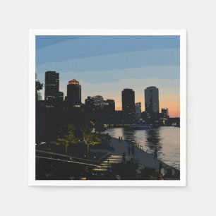 Boston Seaport Sunset City Skyline Napkin