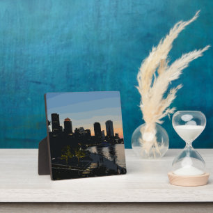 Boston Seaport Sunset City Skyline Plaque