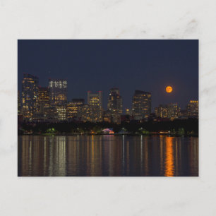 Boston skyline and a September full moon Postcard